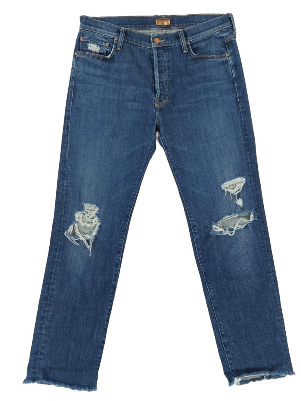Mother Jeans The Scrapper Cuff Ankle Fray Womens 29, Distressed Wicked Wild Blue